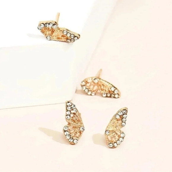 2 LEFT! 4 piece Gold Butterfly Stud Earrings - Picture 4 of 4